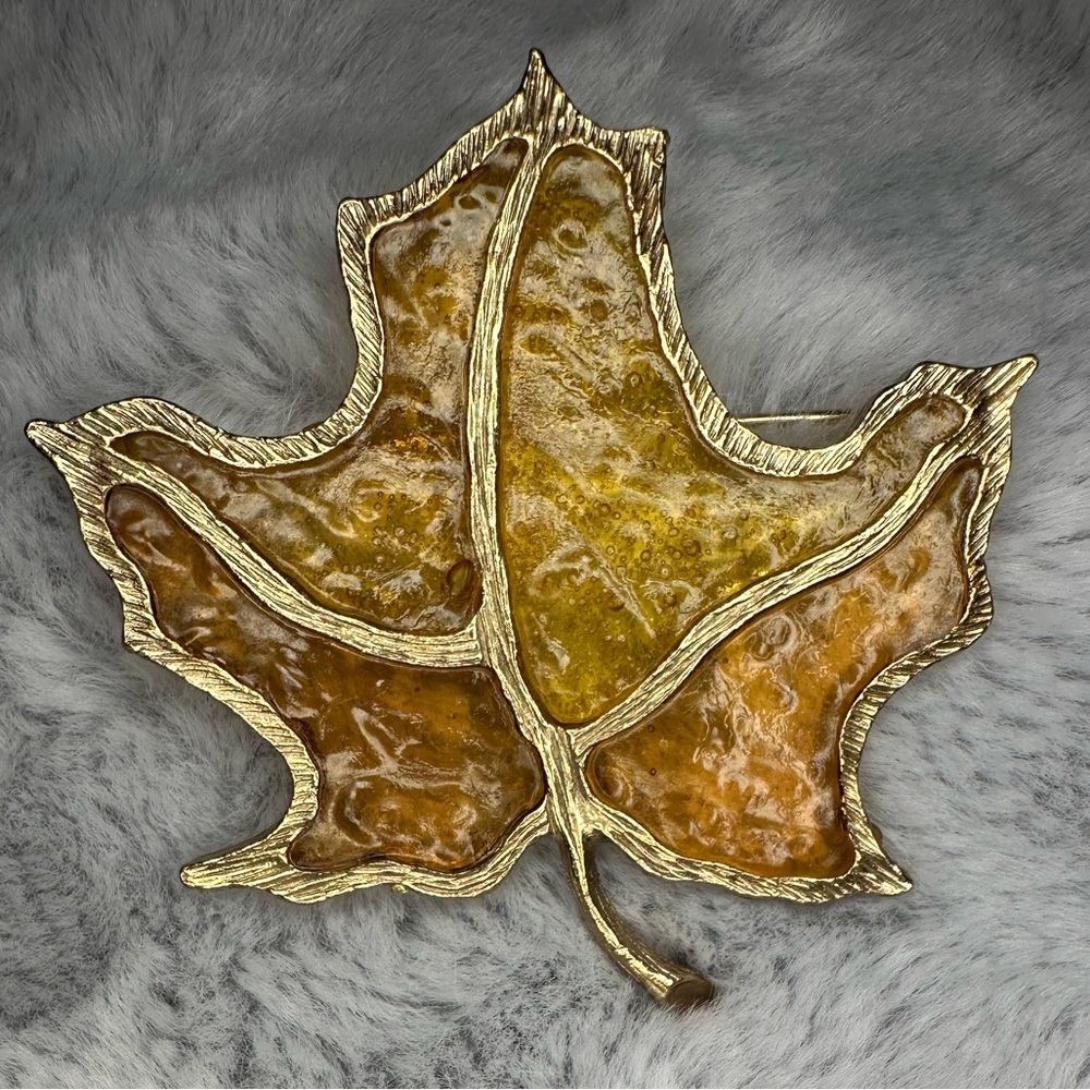 Gold and Orange Leaf Brooch